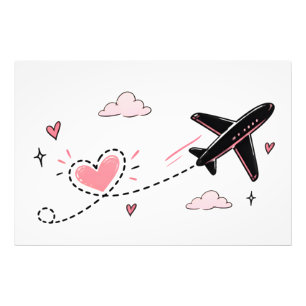 Impression Photo Affiche de piste de cœur d'avion mignon Voyage m