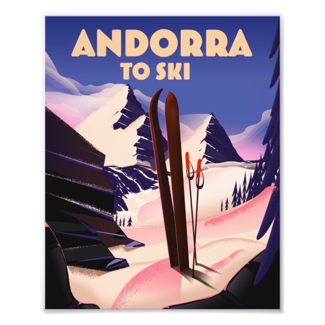 Impression Photo Affiche de ski d'Andorre. carte postale (Devant)