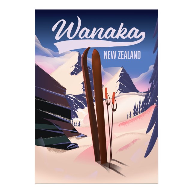 Impression Photo Affiche de ski de Wanaka en Nouvelle-Zélande (Devant)