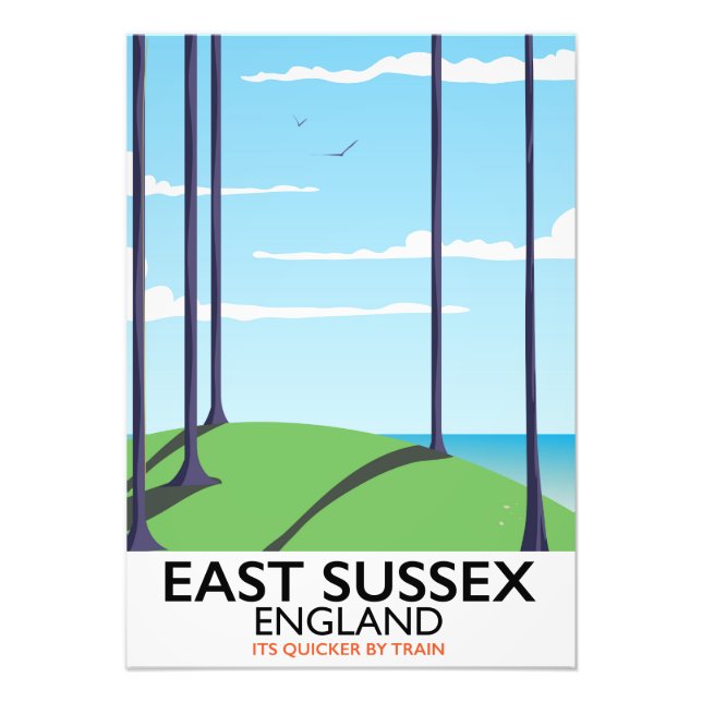 Impression Photo Affiche de train de l'East Sussex, Angleterre (Devant)
