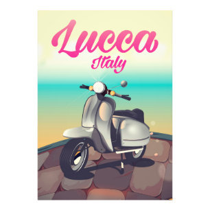 Impression Photo Affiche de voyage à Lucca Italie en scooter.