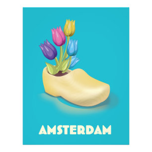 Impression Photo Affiche de voyage Amsterdam Cloggs et Tulipes.