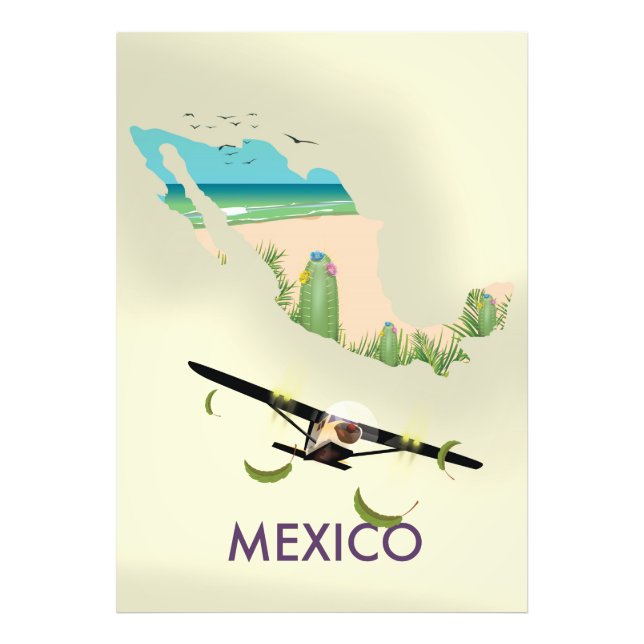 Impression Photo Affiche de voyage carte du Mexique (Devant)