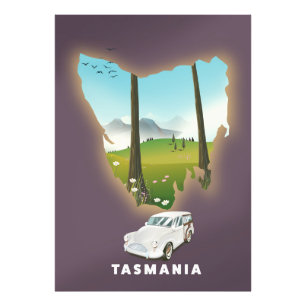 Impression Photo Affiche de voyage carte illustrée de Tasmanie.