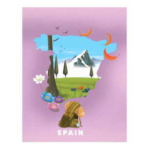 Impression Photo Affiche de voyage carte illustrée d'Espagne