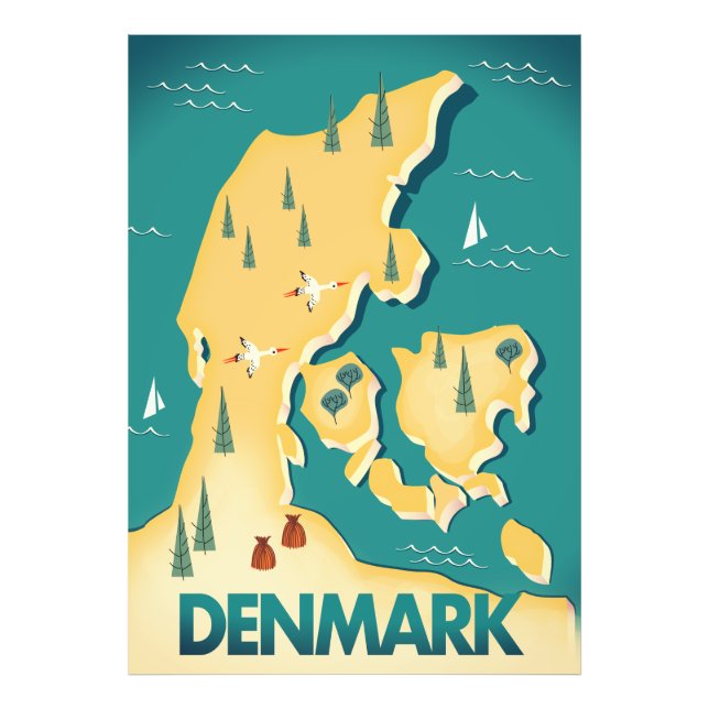 Impression Photo Affiche de voyage carte vintage Danemark (Devant)
