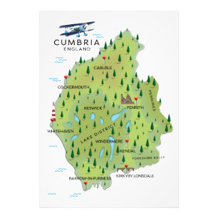 Impression Photo Affiche de voyage de la carte de Cumbria Angleterr