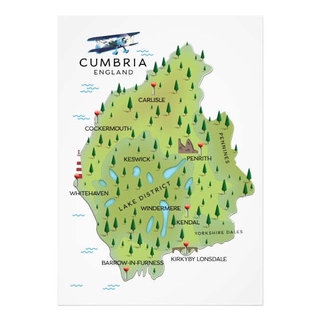 Impression Photo Affiche de voyage de la carte de Cumbria Angleterr (Devant)