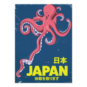 Impression Photo affiche de voyage de la Japon vintage Calamar