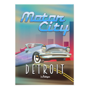 Impression Photo Affiche de voyage de Motor City Detroit Michigan.