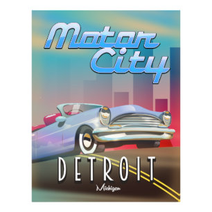 Impression Photo Affiche de voyage de Motor City Detroit Michigan.