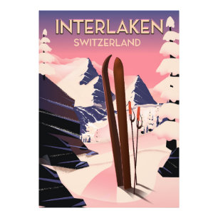 Impression Photo Affiche de voyage de ski à Interlaken Suisse.