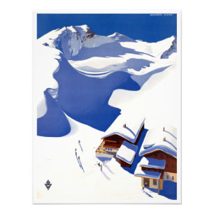 Impression Photo Affiche de voyage de ski en Autriche vintage
