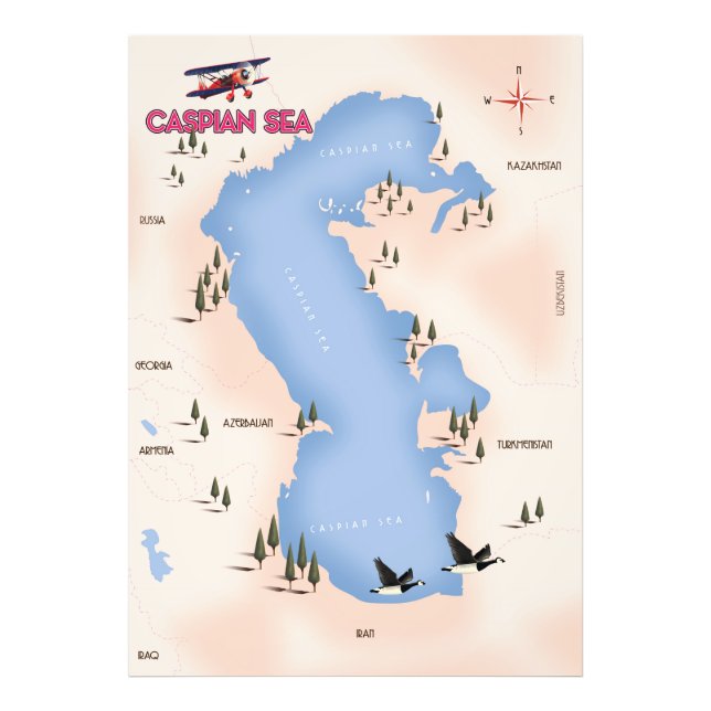 Impression Photo Affiche de voyage de style vintage de la mer Caspi (Devant)