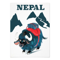 Affiche de voyage de style vintage Yak Népal