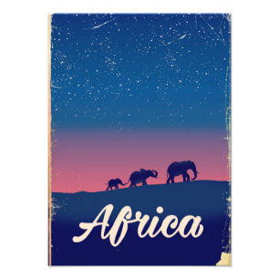 Impression Photo Affiche de voyage éléphants vintage Afrique