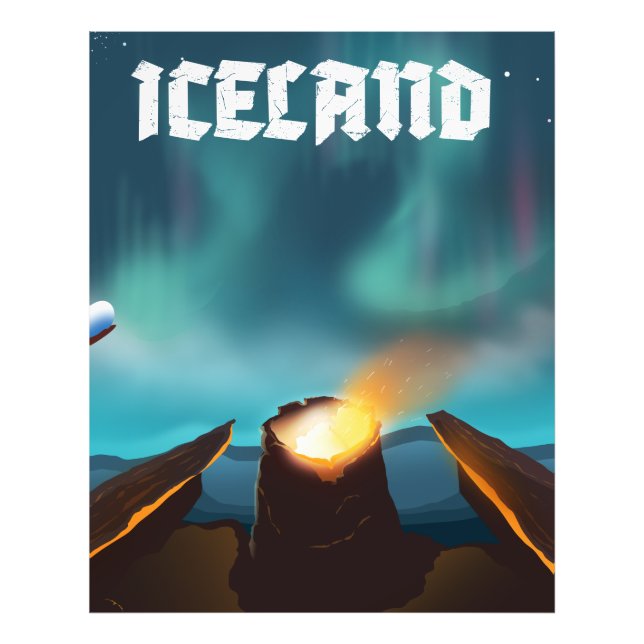 Impression Photo Affiche de voyage en Islande aurore boréale (Devant)