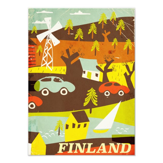 Impression Photo Affiche de voyage Finlande milieu du siècle modern (Devant)