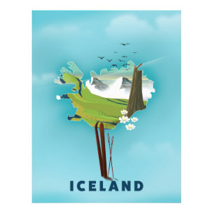 Impression Photo Affiche de voyage illustration carte de l'Islande.