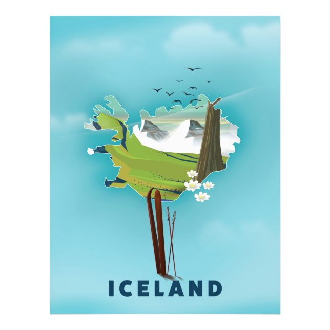 Impression Photo Affiche de voyage illustration carte de l'Islande. (Devant)