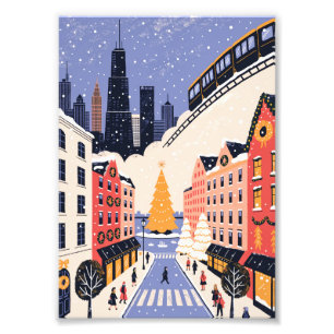 Impression Photo Affiche de voyage rétro de Noël à Chicago