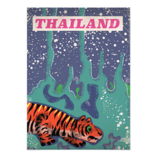 Impression Photo Affiche de voyage rétro de tigre en Thaïlande