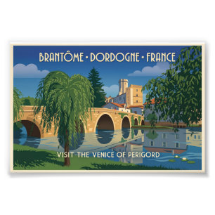Impression Photo Affiche de voyage vintage Brantôme Dordogne France
