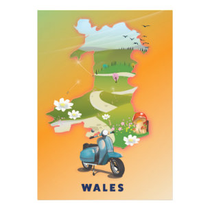 Impression Photo Affiche de voyage vintage carte du Pays de Galles