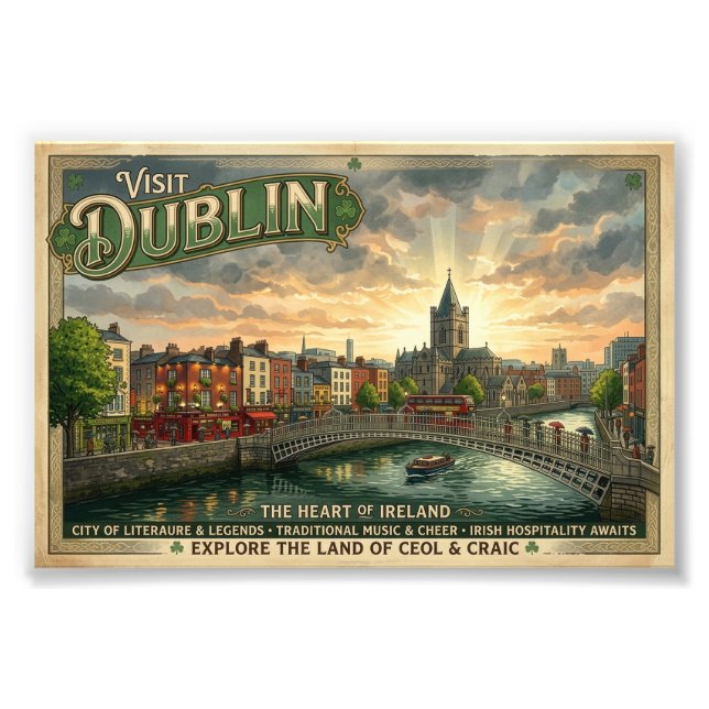 Impression Photo Affiche de voyage vintage de Dublin (Devant)