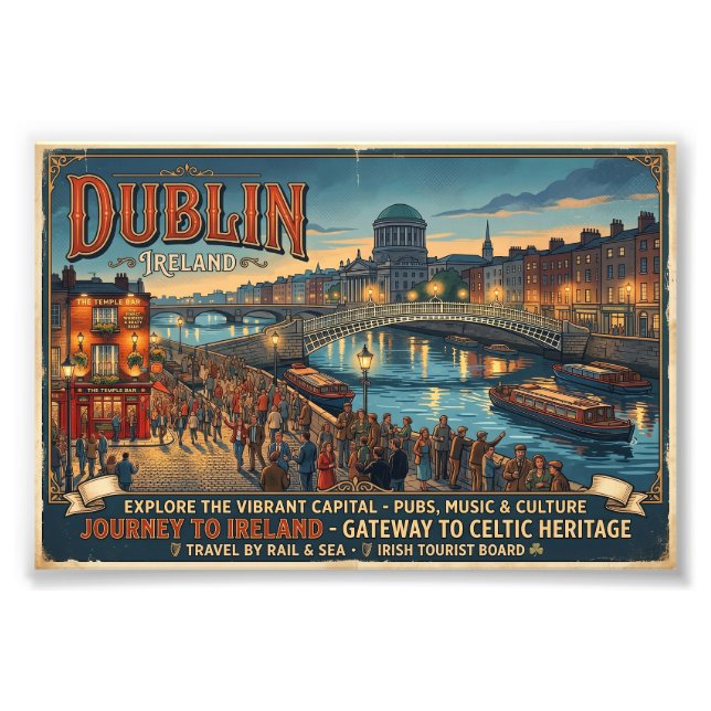 Impression Photo Affiche de voyage vintage Dublin Irlande (Devant)