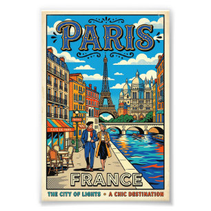 Impression Photo Affiche de voyage vintage Paris - La Ville Lumière