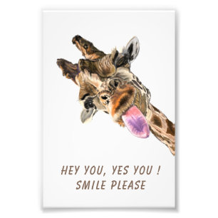 Impression Photo Affiche drôle de girafe avec la langue sortie