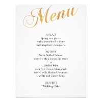 Affiche du menu mariage or. Elégant menu du dîner
