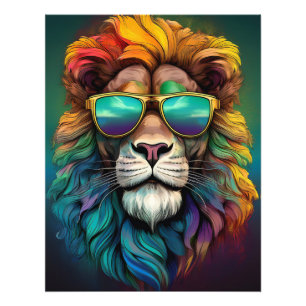 Impression Photo 🦁 Affiche Lion Arc-en-Ciel – Féroce Rentre Dans L