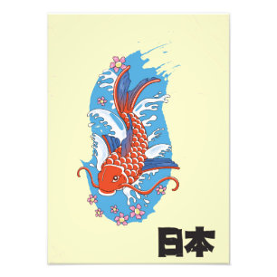 Impression Photo Affiche vintage de carpe koï du Japon