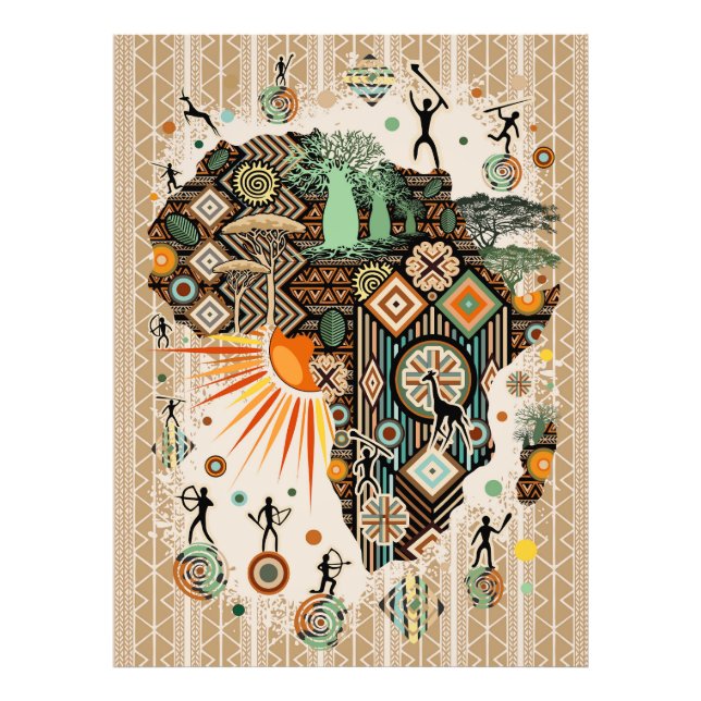 Impression Photo Africa Map Decorative Tribal Elements Pattern (Devant)