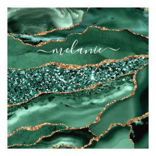 Impression Photo Agate Green Gold Parties scintillant Geode Marbre