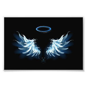 Impression Photo Ailes d'ange bleues lumineuses sur fond noir