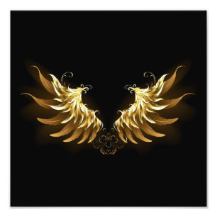 Impression Photo Ailes d'Ange d'or sur arrière - plan noir