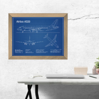 Impression Photo Airbus A320 - Plans de dessin de plan d'avion AD