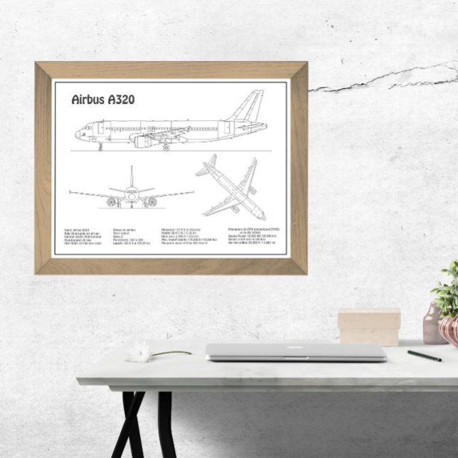 Impression Photo Airbus A320 - Plans de dessin de plan d'avion BD (Créateur téléchargé)