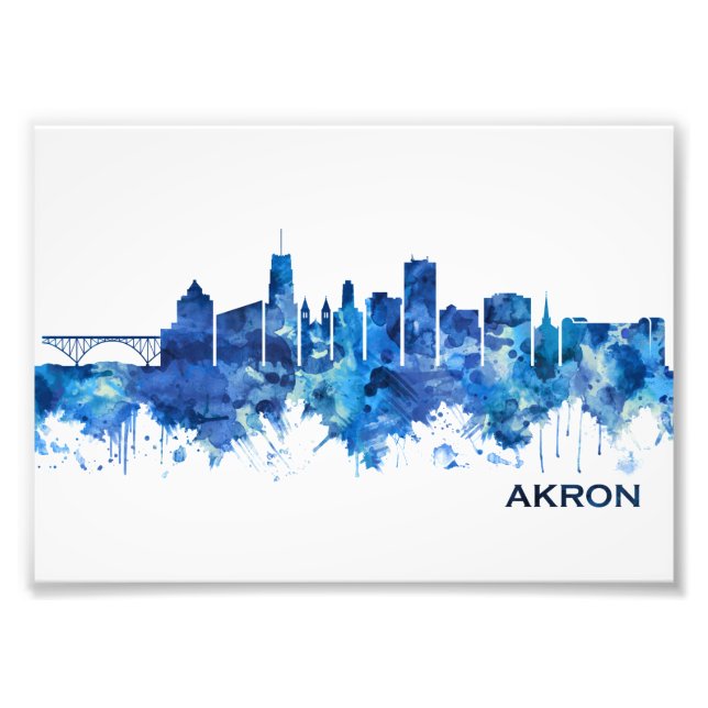 Impression Photo Akron Ohio Skyline Blue (Devant)