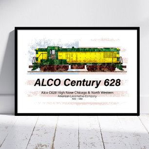 Impression Photo Alco C-628 Diesel Locomotive et drapeau américain