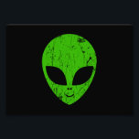 Impression Photo alien vert tête pour science-fiction extraterrestr<br><div class="desc">alien tête verte de science-fiction visage sourire extraterrestre grunge</div>