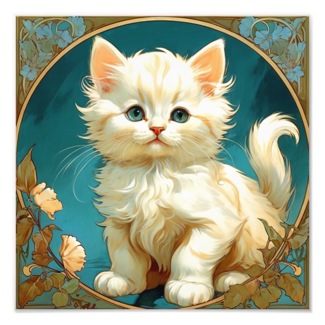 Impression Photo Alphonse Mucha Art Nouveau Chat Blanc (Devant)