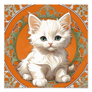Impression Photo Alphonse Mucha Art Nouveau Kitten blanc