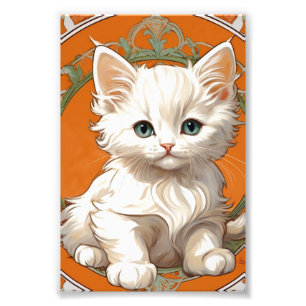 Impression Photo Alphonse Mucha Art Nouveau Kitten blanc