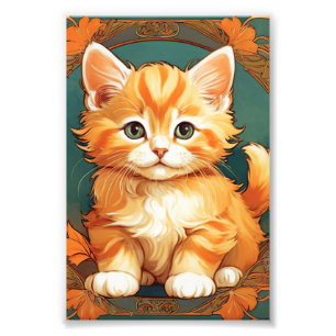 Impression Photo Alphonse Mucha Style Chat orange