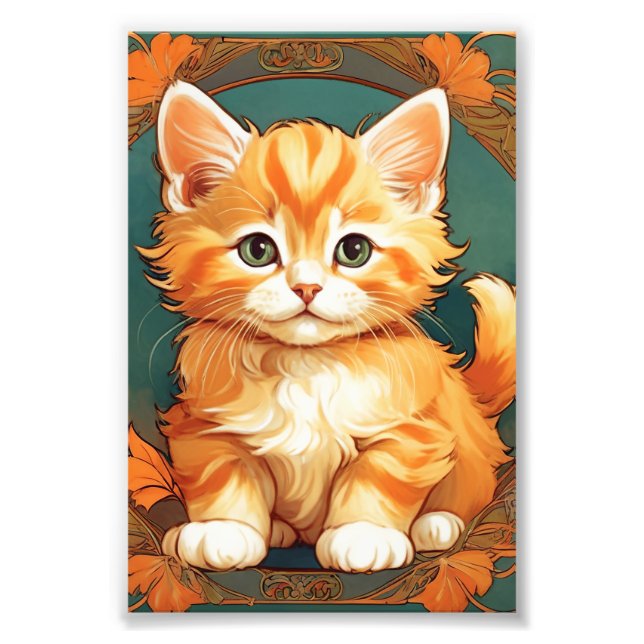 Impression Photo Alphonse Mucha Style Chat orange (Devant)