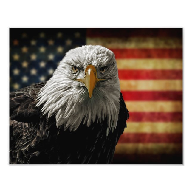Impression Photo American Bald Eagle on Grunge Flag (Devant)